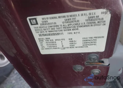 2003 Pontiac Aztek из США, поврежденный, VIN 3G7DA03E73S531276